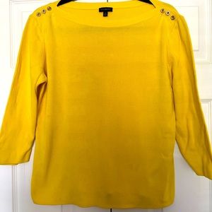 Talbots boat neck knit top 3/4 sleeve in bright yellow Size M
